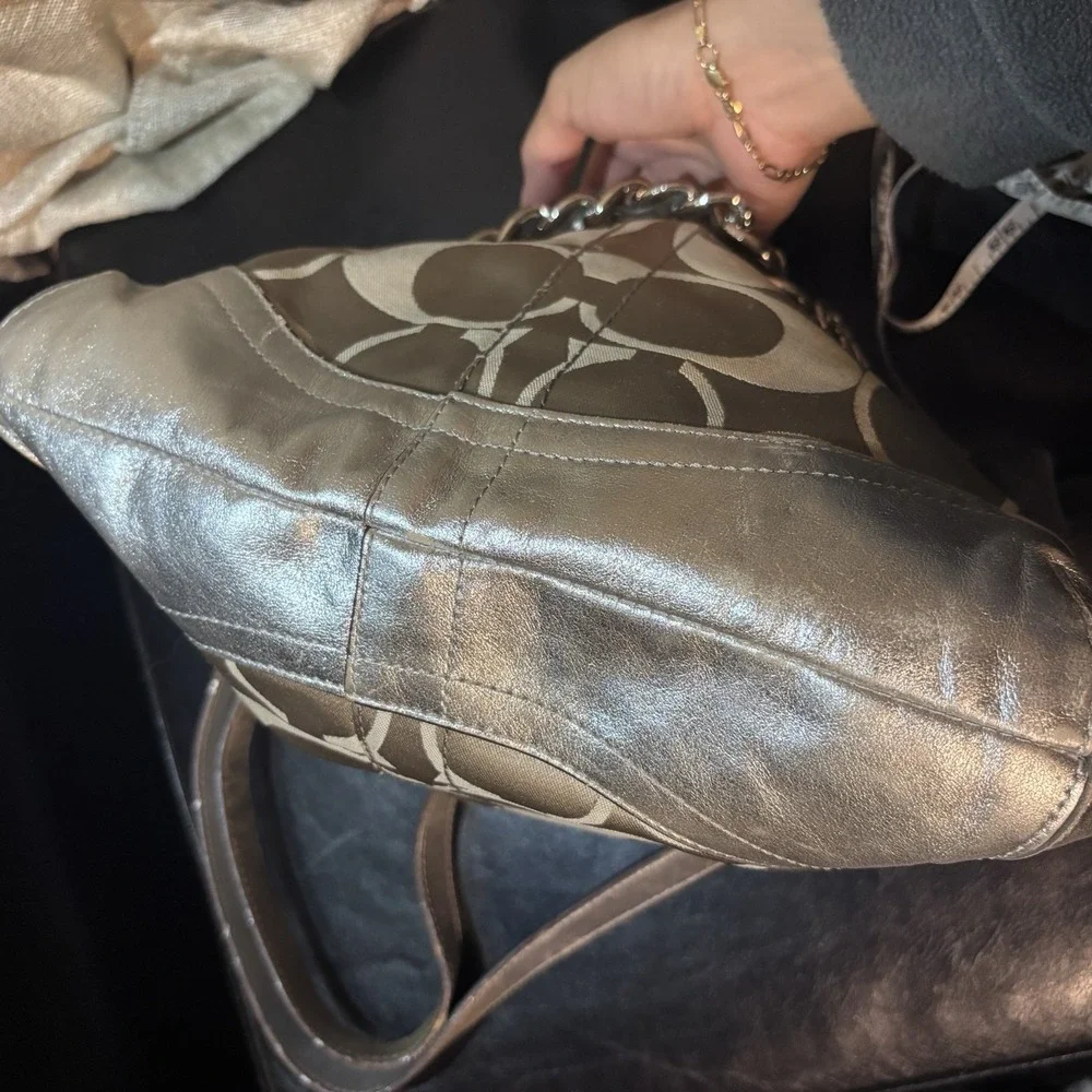vtg COACH Metallic Silver Signature Hobo Bag Chain Charm Purse Y2K